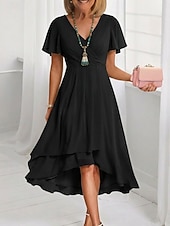 economico Abiti in chiffon-Per donna Abito Midi Vestito Casual Vestito in Chiffon Vestito a ruota Elegante Moda Moderno All'aperto Vacanza Uscire Vestibilità regolare Semplice Manica Corta Scollo a V Blu Rosa chiaro Nero Bianco