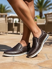 billiga Men-Men's Brown Slip-On Casual Loafers Lightweight Comfort Walking Shoes Soft Smart Casual Footwear for Outdoor Resort, Vacation Travel, Daily Leisure and Relaxed Summer Style