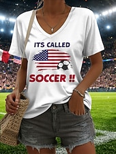  Per donna Maglietta Stampato Grafico Squadra di calcio Elegante Classico Casual Manica Corta Scollo a V Top Regolari Quotidiano Blu Nero Bianco Verde Estate Primavera