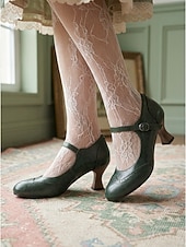 baratos Retrô dos anos 1950-Sapatos Mary Jane femininos vintage verde-escuros dos anos 1950 - elegantes sapatos brogue com fivela para festas retrô e uso no escritório. &amp;estilo clássico