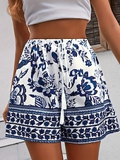 abordables Bermuda-Femmes Joggings Chinos Shorts Vacances ancien Boho Court Taille haute Fleuri Graphique Avec Poches Ceinture Élastique Imprimé Confortable Confort Doux Micro-Élastique Extérieur Rue Bleu Vert Ét