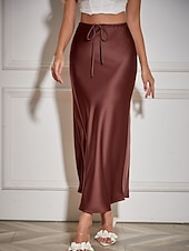 economico Gonne Formali-Per donna Gonne in raso Elegante Moda Maxi Vita Alta Gonne Semplice Coulisse Micro-elastico Feste Data Nero Blu marino Marrone chiaro Marrone Estate