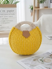 economico Borsette e borse tote-Borsa tote rotonda da donna in paglia, disponibile in diversi colori, ideale per vacanze al mare, viaggi in resort, outfit estivi casual e per un look boho di tutti i giorni.