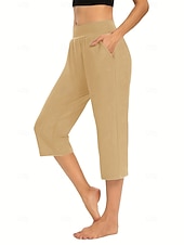  Mulheres calções capri chinês Férias Roupa de rua Casual Comprimento da panturrilha Cintura Média Tecido Bolsos Cintura elástica Confortável Respirável Com Stretch Diário Ao ar livre Streetwear Vinho