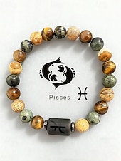 cheap Men's Jewelry-Men's Bohemian Style Natural Stone Bracelet with Zodiac Sign Pendant, Adjustable Elastic Beads, Ideal Gift, Beach Vacation and Casual Daily Wear