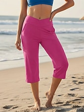 cheap Plain Leggings-Women's Capri Pants Leggings Vacation Streetwear Basic Capris Medium Waist Plain Pocket Elastic Waistband Comfy Comfort Stretchy Daily Outdoor Yoga Light Gray Black Blue Khaki Summer Spring Regular