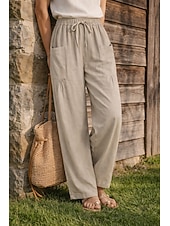 Недорогие Роскошные брюки-Жен. Широкие Льняные брюки Штаны Чино Отпуск Мода Классический Полная длина Нормальная Полотняное плетение Кулиска Плиссировка Карман Комфорт Легкость Дышащий Неэластичная