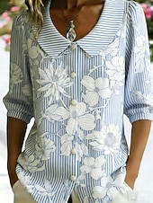 economico Bluse Floreali-Per donna Camicia Camicia Boho Floreale Grafico A righe Elegante Bohemien Vacanza Collare Peter Pan Top Regolari Quotidiano Ferie Uscire Blu Giallo Verde Estate Primavera