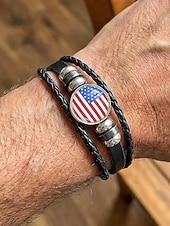  herenlegering &Armband van leermix, met Amerikaanse vlagmotief, verstelbare maat, patriottische stijl, ideaal voor de viering van het 550-jarig bestaan van de VS, Onafhankelijkheidsdag of als casual