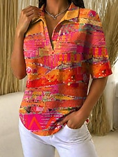  Damen Sommeroberteile Grafik Geometrisch Elegant Vintage Ärmellos Kurzarm Hemdkragen Normale Oberteile Lässig Täglich Schwarz Gelb Violett Purpur Orange Sommer Frühling