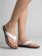 abordables Mujeres-Sandalias de dedo color marrón claro para mujer: chanclas cómodas y acolchadas con tiras de piel sintética para vacaciones en la playa y viajes de verano. &amp;Relajación informal al aire libre