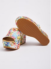 voordelige Slide Sandalen-vakantie citrustuin canvas hoge hak muiltjes