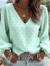 voordelige Strepen- en Geometrische Blouses-Dames Overhemd Boho-shirt Bloemig Grafisch Elegant Bohemen Vakantie Lange mouw V-hals Normale tops Casual Dagelijks Feestdagen Lichtgroen Hemelsblauw Zomer Lente