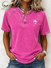  Damen Henley Hemd Vintage Mode Stilvoll Ärmellos Kurzarm Normale Oberteile Lässig Strand Blau Purpur Orange Rosa Grau Sommer Frühling
