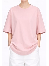 abordables T-shirt uni-T-shirt surdimensionné en 100 % coton pour femme tee-shirt haut couleur unie élégant basique décontracté manches courtes col rond hauts réguliers sports quotidiens sortie noir blanc rose vin bleu