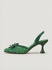tanie Kobiety-Damskie zielone, zdobione czółenka na obcasie typu slingback - spiczaste noski z kryształkami i kwiatowym wzorem na koktajlowe przyjęcia i wieczorne imprezy &amp;wieczór oświadczeń