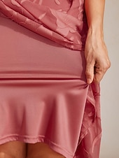  Γυναικεία Μίντι φόρεμα Φορέματα σιφόν Κομψό Καθημερινά Επισκέπτης γάμου Ημερομηνία Κανονικό Φλοράλ Μισό μανίκι Λαιμόκοψη V Κόκκινο Κόκκινο