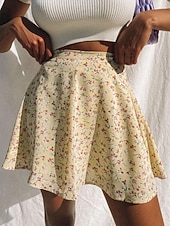 tanie Spódnice wakacyjne-Damskie Spódnica wakacyjna Moda Codzienny Mini Wysoka talia Spódnice Kwiatowy Nadruk Średnio elastyczny Codzienny Ulica Niebieski Czarny Żółty Czerwony Lato