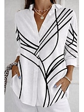 economico Bluse a righe e geometriche-Per donna Camicia Camicia a nido d'ape Camicia casual Grafico Geometrico Elegante Vacanza Vintage Manica Lunga Top Regolari Quotidiano All'aperto Abbigliamento casual alla moda Verde primavera Bianco