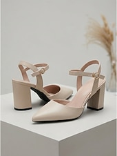 cheap Slingback Pumps-Women's Professional Black Pointed Toe Slingback Pumps - Elegant Block Heel Shoes with Adjustable Ankle Strap for Business Meetings, Formal Work &amp; Career Wear
