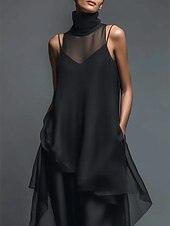 abordables Vestidos de gasa-Mujer Vestido Midi Vestido de raso Vestido de Fiesta Vestido Cóctel Vestido Invitada Boda Elegante Moda Moderno Playa Fiesta de Noche Fiesta Holgado Plano Sin Mangas Cuello Barco Correas Cuello Alto