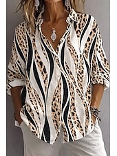 economico Bluse a righe e geometriche-Per donna Camicia Bottoni Stampato Grafico Leopardo Geometrico Elegante Vintage Tropicale Manica Lunga Colletto a Camicia Top Regolari Quotidiano Lavoro Blu Rosa Cachi Estate Primavera Autunno