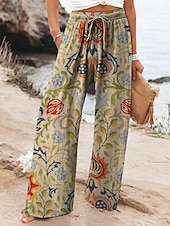 abordables jambe large et taille haute-Femmes Jambe large Pantalons Vacances Mode Streetwear Longueur complète Taille Moyenne Fleuri Graphique Avec Poches Taille Élastique Imprimé Confortable Confort Respirabilité Non Elastique Quotidien
