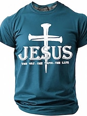  Jesus Cross The Way Truth Life Men's Religious Christian Spiritual T Shirt Graphic Crew Neck Short Sleeve Church Worship Gift for Believers Designer Clothing Apparel