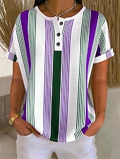economico T-shirt a righe e geometrico-Per donna Top a maglia con texture Maglietta Blocco di colore Grafico Geometria Elegante Classico Manica Corta Girocollo Henley Top lunghi Quotidiano Sportivo Blu Rosso Viola Verde Estate Primavera