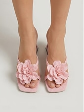 cheap Heeled Sandals-Women's Pink Floral Heeled Sandals – Open Toe Summer Dress Heels with Sculptural Heel for Resort Dinner, Vacation Evening &amp; Beach Party