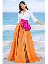 abordables Vestidos de Noche en A-Corte A Hasta el Suelo Vestido Derby Vestidos de noche Corte Cenicienta Vestimenta formal Elegante Split High Manga 3/4 Cuello Camisero Boda Formal Cinturón / Faja Satén con Lazo(s) Abertura