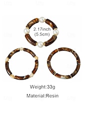 billige Damearmbånd-Bohemsk 3-delt armbåndssett i akryl for kvinner, elastiske, stabelbare armbånd, perfekt for strandferie, hverdagsbruk og sommertilbehør