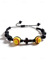 abordables Accesorios-Pulsera deportiva para hombre de materiales mixtos con motivos de fútbol y baloncesto. &amp;Cuentas de fútbol, tamaño ajustable, accesorio de apoyo para aficionados, ropa informal para el día del partido,