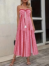 cheap Boho Dress-Women's Midi Dress Boho Dress Sundress Casual Dress Slip Dress Elegant Fashion Modern Outdoor Vacation Going out Regular Fit Plain Sleeveless Strapless Blue White Pink Summer Spring