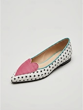 cheap Women's Flats-Women's Star Print Loafers with Pink Heart Accent – Cute &amp; Comfortable Daily Flats for Casual Wear