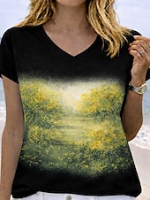 voordelige Wereld Voetbalwedstrijd-Dames T-shirt Afdrukken Grafisch Brief Voetbalteam Stijlvol Klassiek Casual Korte mouw V-hals Normale tops Casual Dagelijks Zwart Paars Bruin Groen Zomer Lente