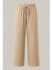 abordables Pantalones de pierna recta-Mujer Pantalones Rectos Vacaciones Básico Longitud total Media cintura Comodidad Rígido Diario Negro Caqui Beige Café Verano Primavera Otoño