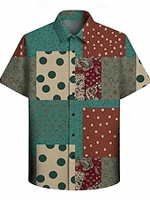  רטרו\וינטאג' היפי שנות ה-70 חולצה שרוולים קצרים היפי רטרו טלאים בוהמי תחפושות בגדי ריקוד גברים פסטיבל מוזיקה מפלגה לבוש יומיומי מבוגרים חולצה אביב קיץ