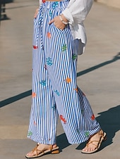 economico gamba larga e vita alta-Per donna Gamba larga Chinos Vacanza Moda Streetwear Lunghezza intera Vita Alta A righe Tasca Fascia Elastica Stampato Comodo Comodità Morbido Elasticizzato All'aperto Vacanza Streetwear Blu Estate