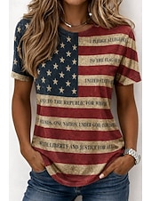  American Independence Day Women's T Shirt Print Graphic National Flag Vintage Stylish Classic Short Sleeve Crew Neck Round Neck Long Tops Casual Daily Weekend Blue Red / Blue White 2 White 3 Summer