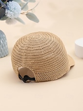 baratos Chapéus Femininos-Chapéu feminino boêmio em poliéster trançado, diversas cores, leve e com proteção solar, ideal para férias na praia, lazer ao ar livre e uso casual diário.