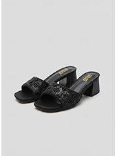 cheap Slide Sandals-Women's Light Blue Pearl-Embellished Block Heel Mules – Elegant Open-Toe Slip-On Sandals for Summer Parties &amp; Evening Wear