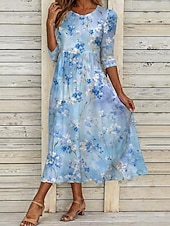 economico Abiti casual floreali-Per donna Abito Midi Abito a Tubino Vacanza Casual Boho Quotidiano Abito Estivo Abito Primaverile Vestibilità regolare Floreale Grafico Mezza Manica Girocollo Rosa Azzurro cielo Beige Estate Primavera