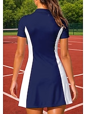baratos Vestido Feminino-Mulheres Cor de contraste Vestido esportivo Vestido Polo de Tênis Manga Curta Quarter Zip Elástico Redutor de Suor Respirável Voleibal Tênis Golfe Aberto para a Lateral Colarinho Chinês Vestidos