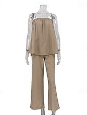 economico Imposta-Per donna Set di biancheria in cotone Set di Pantaloni Senza Maniche Spallina Tinta unica Moda Streetwear Boho Casuale Quotidiano All'aperto Cachi Estate Vestibilità regolare