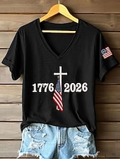  Amerikaanse onafhankelijkheidsdag Dames T-shirt Afdrukken Grafisch Brief Amerikaanse vlag Stijlvol Casual Korte mouw V-hals Normale tops Casual Dagelijks blauw Zwart Rood Groen Zomer Lente