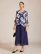 voordelige Bloemen Blouses-Dames Boho-shirt Blouse Ruche Bloemig Grafisch Paisley Vintage Stijlvol Casual 3/4 mouw V-hals Normale tops Dagelijks Werk Bruiloft gast Marineblauw Zomer Lente Herfst