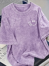ieftine tricouri-Pentru femei 100% Βαμβάκι Tricou Cămașă din bumbac Topuri cu spălare vintage Simplu Epocă Modă Stilat Manșon scurt Stil Nautic Rotund Topuri obișnuite Casual Zilnic Ieșire Albastru piscină Gri și Alb