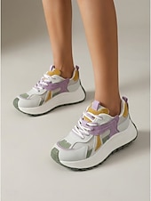 cheap Women's Sneakers-Women's Chunky Platform Sneakers - Trendy Grey, Purple &amp; Yellow Color Block Dad Shoes with Thick Sole for Daily Streetwear, Casual Walking &amp; Urban Fashion Outfits