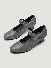 cheap Ballroom Shoes &amp; Modern Dance Shoes-Women's Silver Glitter Ballroom Dance Shoes – Classic Mary Jane Standard Dance Heels